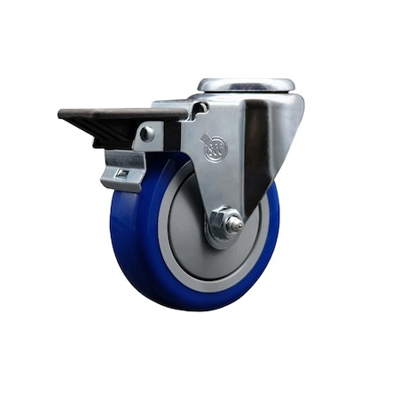 Service Caster 4'' Blue Poly Wheel Swivel Bolt Hole Caster with Posi Lock Brake SCC-BH20S414-PPUB-BLUE-PLB